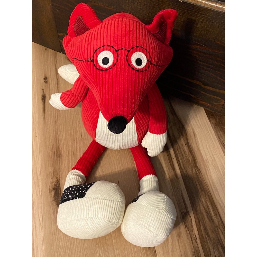 Pottery Barn Kids PBK Red Corduroy‎ Fox Plush Stuffed Floppy Sitting Glasses
